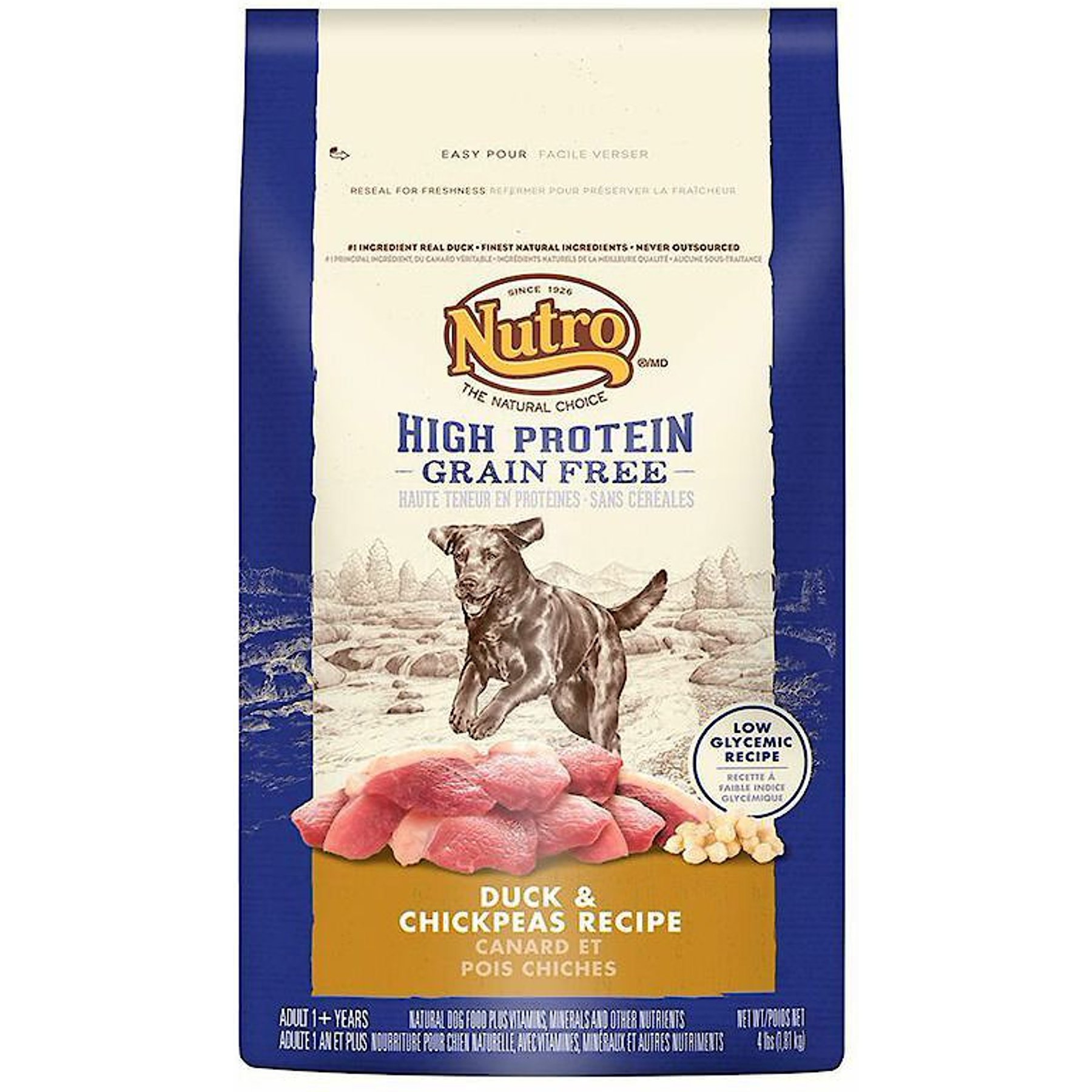 Nutro High Protein Grain Free Duck Chickpeas Recipe Dry Dog Food 4 lb bag