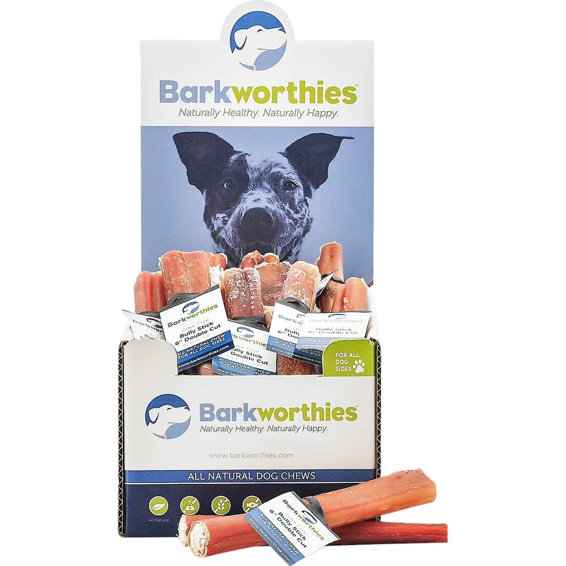 BARKWORTHIES Odor Free Double Cut 6 Bully Sticks Dog Treats 6 count Chewy