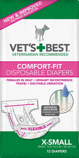 Vet's Best Comfort-Fit Disposable Female Dog Diapers, X-Small: 12.5 to 16.5-in waist, 12 count slide 1 of 10