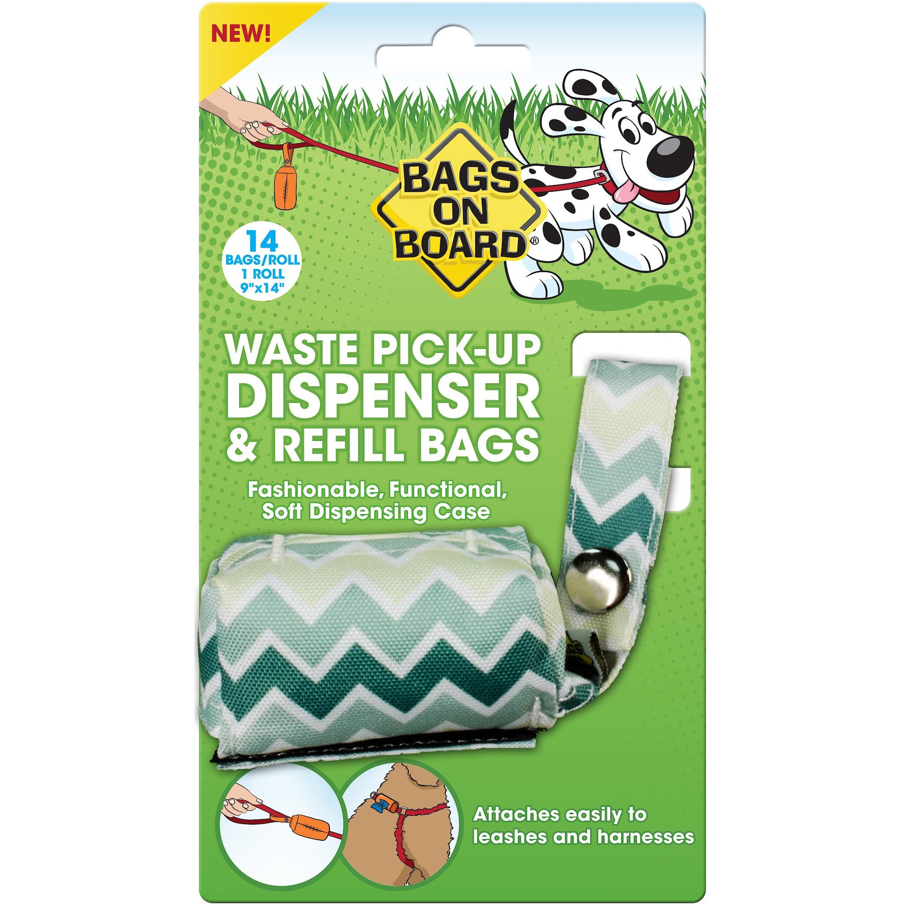 Bags on Board Fashion Dispenser, Green Chevron
