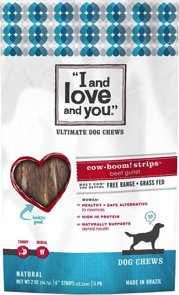 I and Love and You Cow-Boom! Strips Beef Gullet Dog Chews, 6-in, 5 count slide 1 of 10
