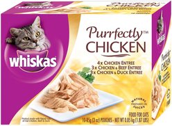 Whiskas Purrfectly Chicken Pouches Variety Pack Cat Food Pouches, 3-oz, case of 10
