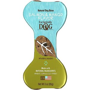 Exclusively Dog Crunchy Bones Salmon & Mango Flavor Dog Treats, 3-oz bone