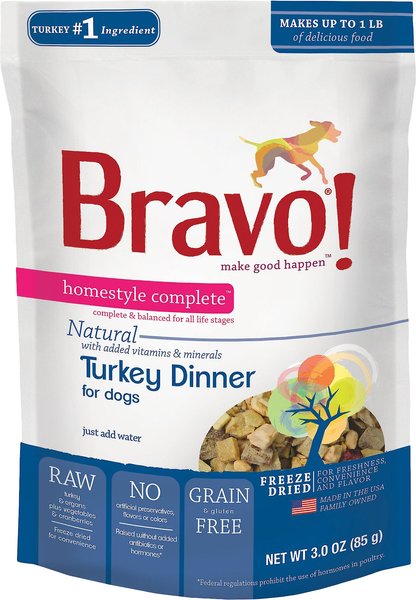 Bravo! Homestyle Complete Turkey Dinner Grain-Free Freeze-Dried Dog Food, 3-oz bag slide 1 of 7