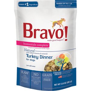 Bravo! Homestyle Complete Turkey Dinner Grain-Free Freeze-Dried Dog Food, 3-oz bag