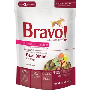 Bravo! Homestyle Complete Beef Dinner Grain-Free Freeze-Dried Dog Food, 3-oz bag