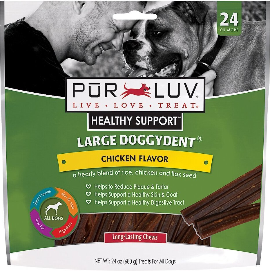 PUR LUV Healthy Support Large Doggydent Chicken Flavor Treats for Dogs