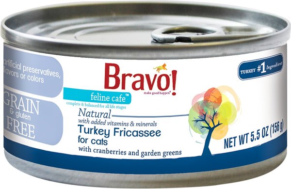 BRAVO! Feline Cafe Turkey Fricassee Grain-Free Canned Cat Food, 5.5-oz ...