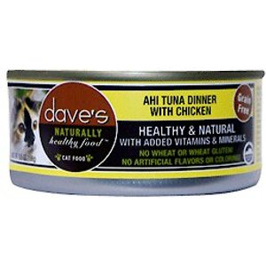 Dave's Pet Food Naturally Healthy Grain-Free Ahi Tuna Dinner with Chicken Canned Cat Food, 5.5-oz, case of 24