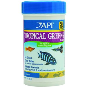 API Tropical Greens Flakes Algae & Plant Eating Fish Food, 1.1-oz bottle