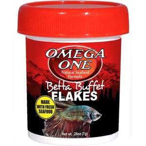 Omega One Betta Buffet Flakes Fish Food, .28-oz jar