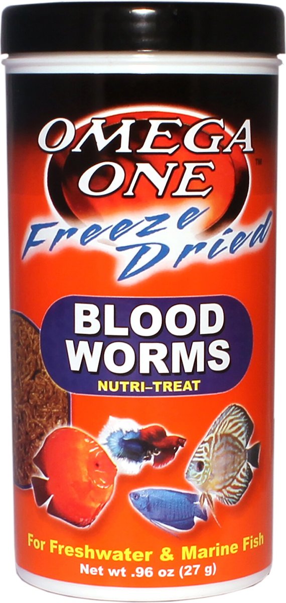 Omega One Freeze-Dried Blood Worms Freshwater & Marine Fish Treat, .96-oz jar slide 1 of 5