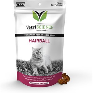 VetriScience Hairball Chicken Liver Flavored Soft Chews Hairball Control Supplement for Cats, 60 count