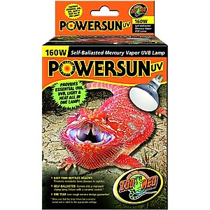 Zoo Med PowerSun UV Self-Ballasted Mercury Vapor UVB Reptile Terrarium Lamp, 160-Watt