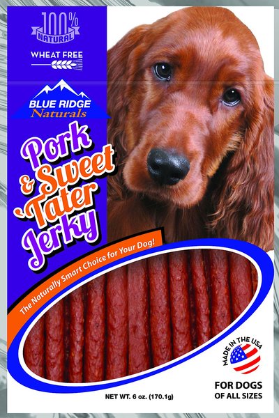 Blue Ridge Naturals Pork & Sweet 'Tater Jerky Dog Treats, 6-oz bag slide 1 of 6