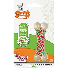 Nylabone Holiday Graphic Bacon Flavor Bone Dog Chew Toy, Petite