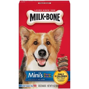 Milk-Bone Mini's Flavor Snacks Beef, Chicken & Bacon Flavored Biscuit Dog Treats, 15-oz box