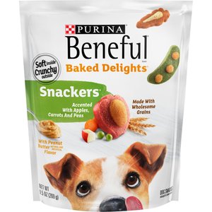 Purina Beneful Baked Delights Snackers with Apples, Carrots, Peas & Peanut Butter Dog Treats, 9.5-oz bag