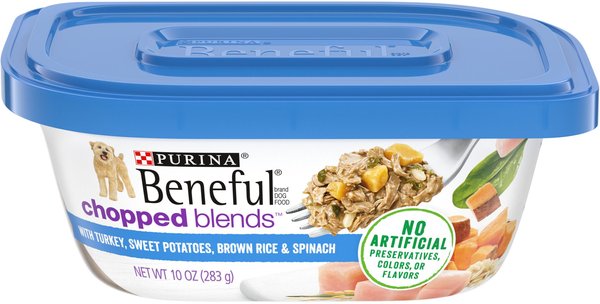 Purina Beneful Chopped Blends with Turkey, Sweet Potatoes, Brown Rice & Spinach Wet Dog Food, 10-oz container, case of 8 slide 1 of 10