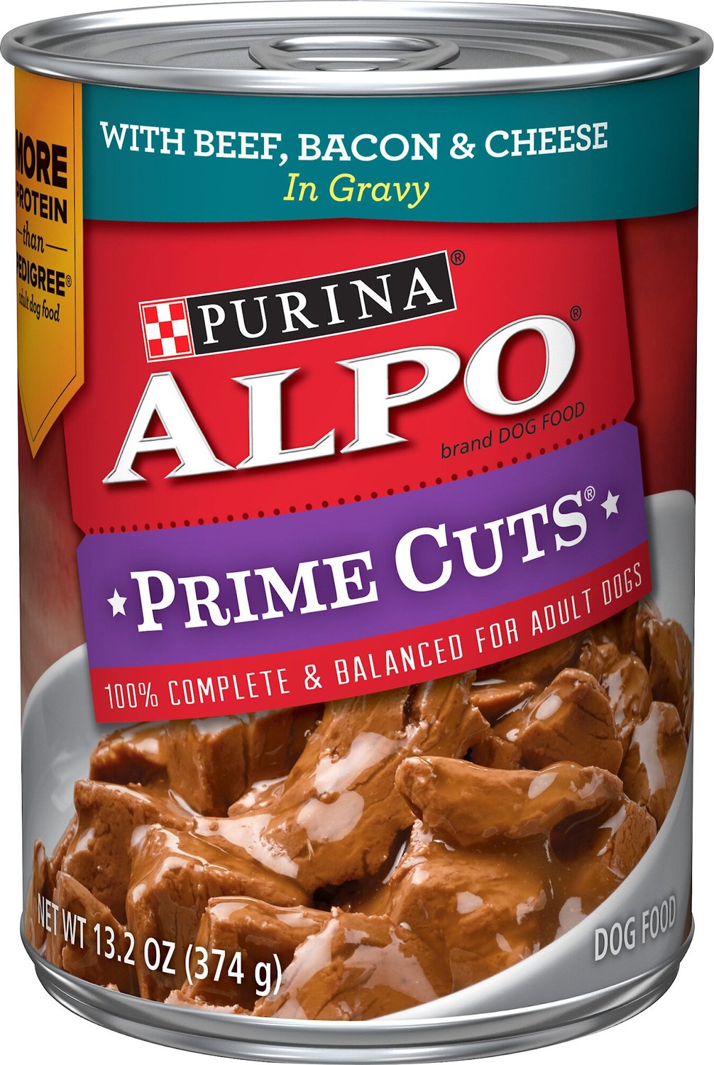 ALPO Prime Cuts with Beef, Bacon & Cheese in Gravy Canned Dog Food, 13.2oz, case of 12