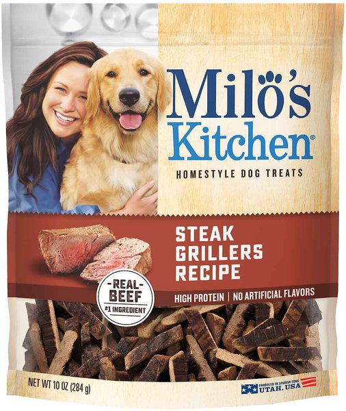Milo's Kitchen Steak Grillers Recipe with Angus Steak Dog Treats, 10-oz bag slide 1 of 5