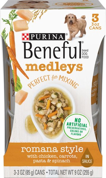 Purina Beneful Medleys Romana Style Canned Dog Food, 3-oz, pack of 3 slide 1 of 10