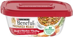 Purina Beneful Prepared Meals Beef & Chicken Medley with Green Beans, Carrots & Wild Rice Wet Dog Food, 10-oz, case of 8