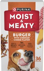 Moist & Meaty Burger with Cheddar Cheese Flavor Dry Dog Food, 6-oz pouch, case of 36 slide 1 of 9