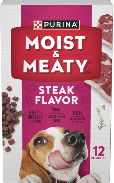 MOIST MEATY Steak Flavor Dry Dog Food 6 oz pouch case of 12