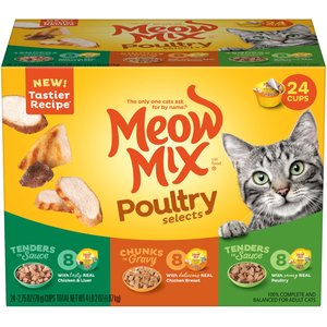 Meow Mix Poultry Selections Variety Pack Cat Food Trays, 2.75-oz, case of 24