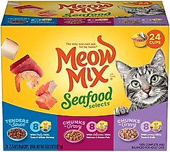 Meow Mix Seafood Selects Variety Pack Wet Cat Food Trays, 2.75-oz, case of 24