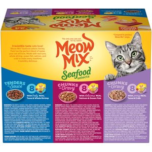 Meow Mix Seafood Selects Variety Pack Wet Cat Food, 2.75-oz tray, case of 24