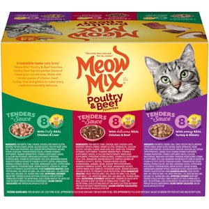 Meow Mix Tender Favorites Poultry & Beef Cat Food Trays Variety Pack, 2.75-oz tray, case of 24