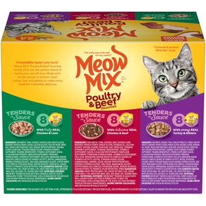 Meow Mix Tender Favorites Poultry & Beef Cat Food Trays Variety Pack, 2.75-oz tray, case of 24