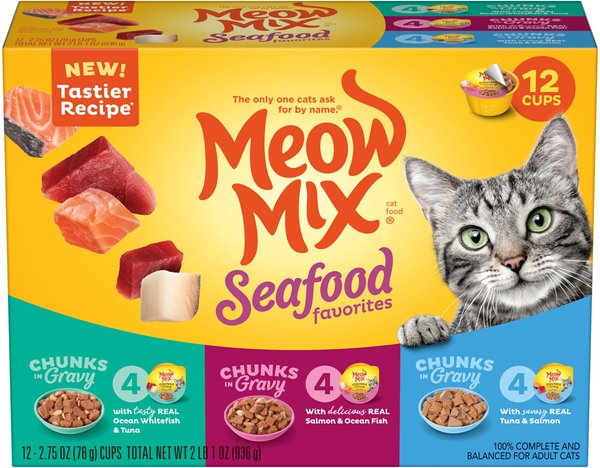 Meow Mix Savory Morsels Seafood Favorites Variety Pack Cat Food Trays, 2.75-oz, case of 12 slide 1 of 10