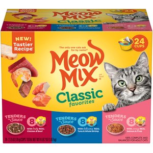 Meow Mix Classic Favorites Variety Pack Cat Food Trays, 2.75-oz, case of 24