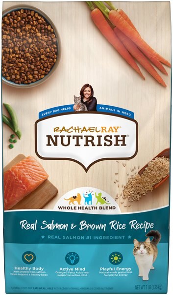 Rachael Ray Nutrish Natural Salmon & Brown Rice Recipe Dry Cat Food, 3-lb bag slide 1 of 10