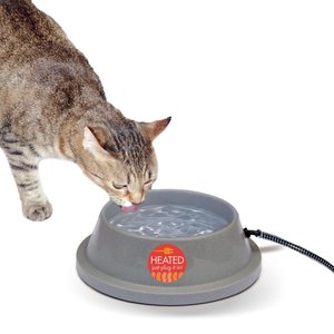 K&H Pet Products Thermal-Bowl Outdoor Heated Cat & Dog Water Bowl, Slate Gray, 32-oz