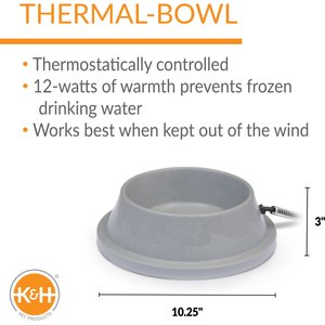 K&H Pet Products Thermal-Bowl Outdoor Heated Cat & Dog Water Bowl, Slate Gray, 32-oz