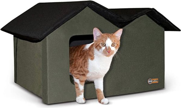 K&H Pet Products Extra-Wide Outdoor Unheated Kitty House, Olive/Black slide 1 of 9