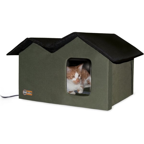 K&H PET PRODUCTS Outdoor Heated Kitty House Cat Shelter, Olive