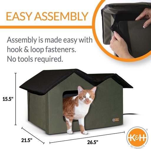 K&H Pet Products Outdoor Heated Kitty House Extra-Wide Cat Shelter, Olive/Black