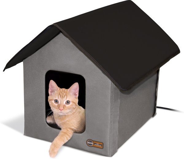 K&H Pet Products Outdoor Heated Kitty House Cat Shelter, Gray/Black slide 1 of 12