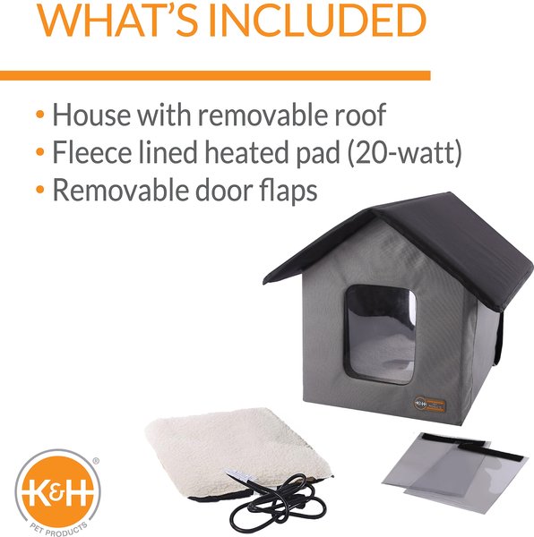 K&H PET PRODUCTS Outdoor Heated Kitty House Cat Shelter, Gray/Black