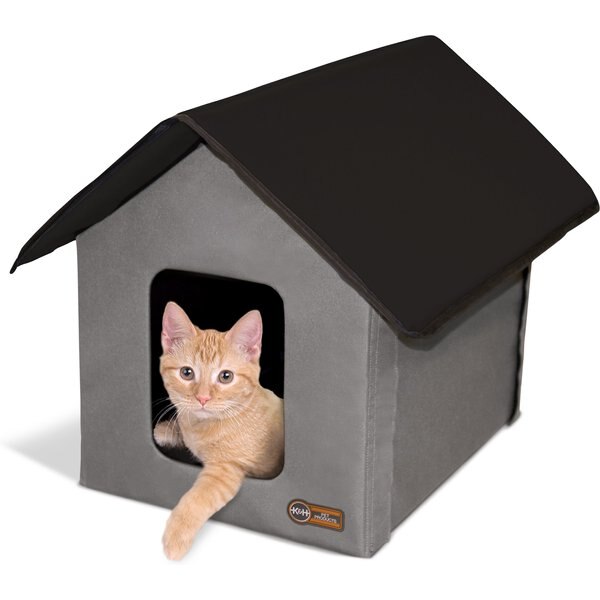 K&H PET PRODUCTS Outdoor Heated Kitty House Cat Shelter, Gray/Black