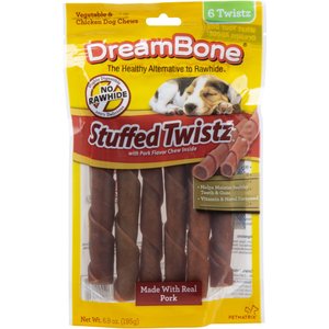 DreamBone Stuffed Twistz Pork Chews Dog Treats, 6 count