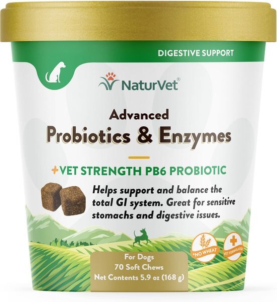 NaturVet Advanced Probiotics & Enzymes Plus Vet Strength PB6 Probiotic Soft Chews Digestive Supplement for Dogs, 70 count slide 1 of 9