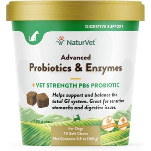 NaturVet Advanced Probiotics & Enzymes Plus Vet Strength PB6 Probiotic Soft Chews Digestive Supplement for Dogs, 70 count