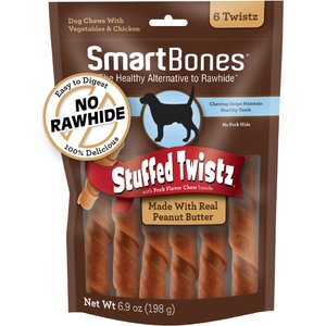 SmartBones Stuffed Twistz Peanut Butter Chews Dog Treats, 6 count
