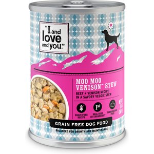 I and Love and You Moo Moo Venison Stew Grain-Free Canned Dog Food, 13-oz, case of 12